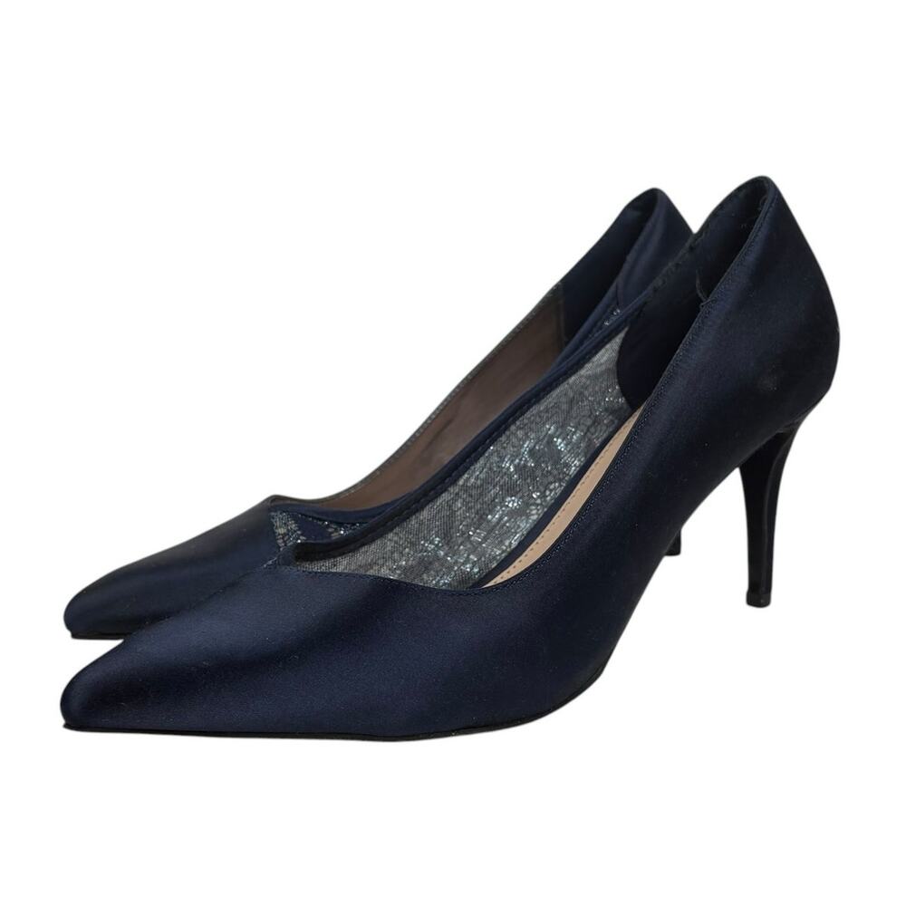 Betsey Johnson Navy Satin Pointed Toe Stiletto Pumps